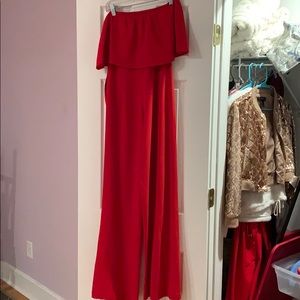 Long strapless red romper